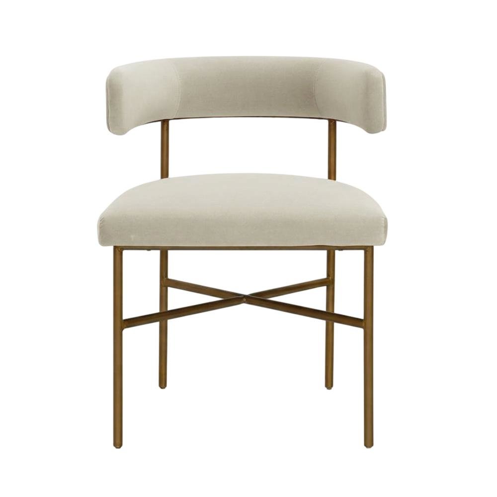 Cream Velvet Dining Chair with Gold Legs and Fiber-Wrapped Foam Seat