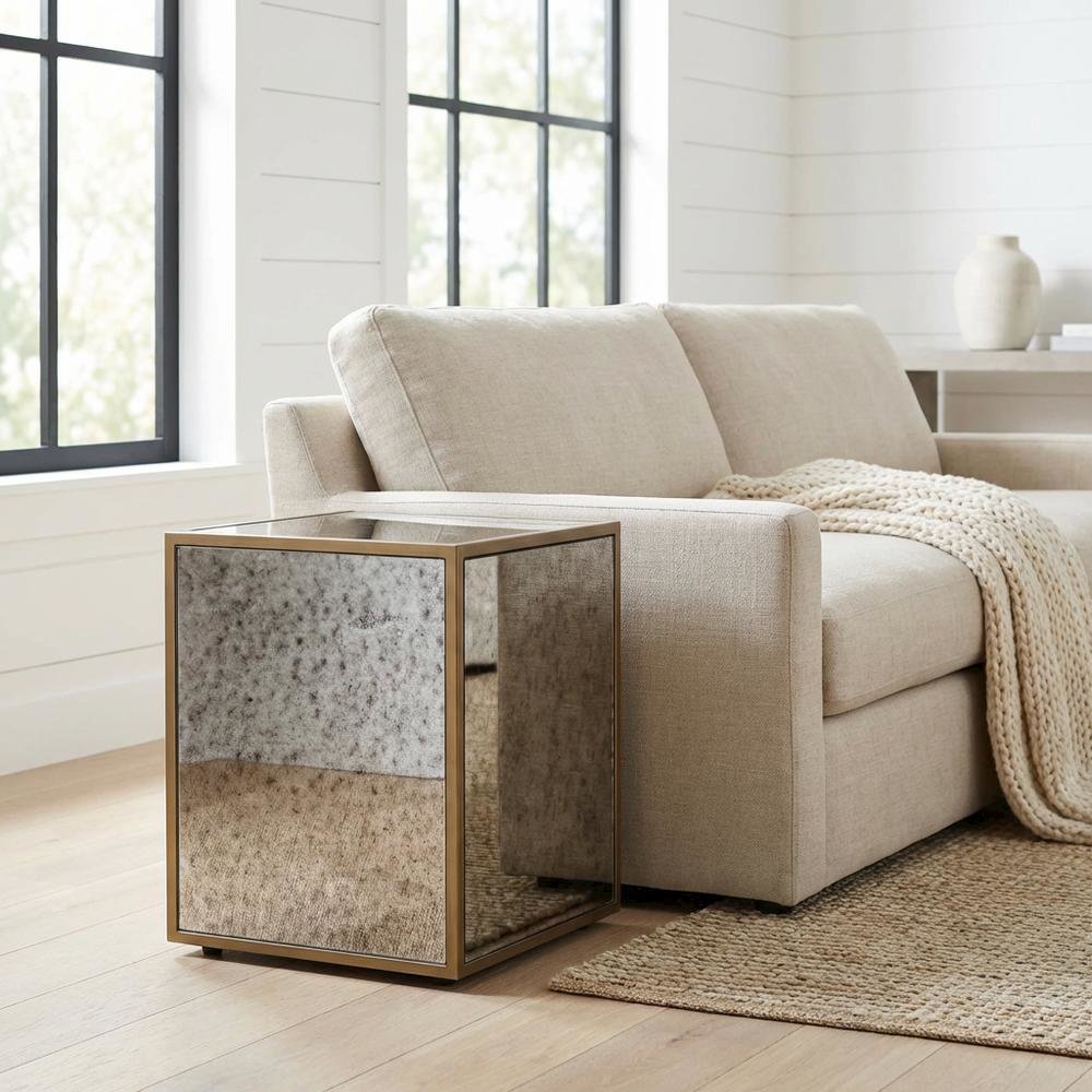 Mirrored Side Table with Modern Style and Adjustable Shelf, Made of MDF