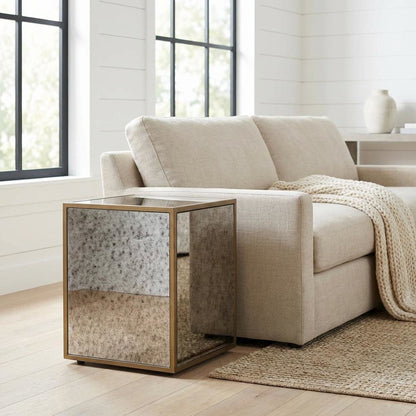 Mirrored Side Table with Modern Style and Adjustable Shelf, Made of MDF