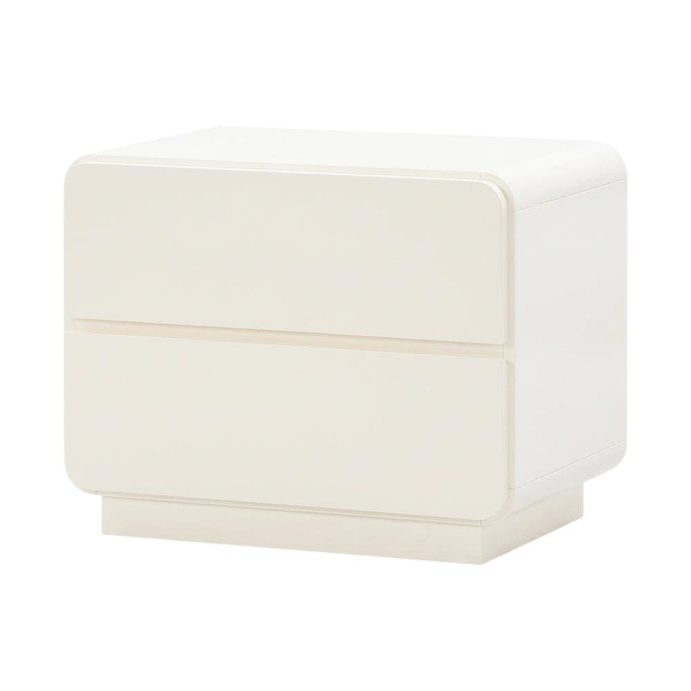 Cream Nightstand with Soft Close Drawers and Acacia Legs