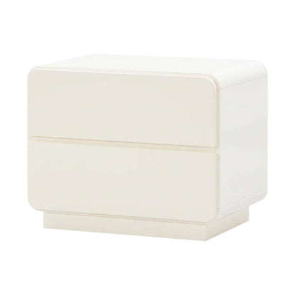 Cream Nightstand with Soft Close Drawers and Acacia Legs