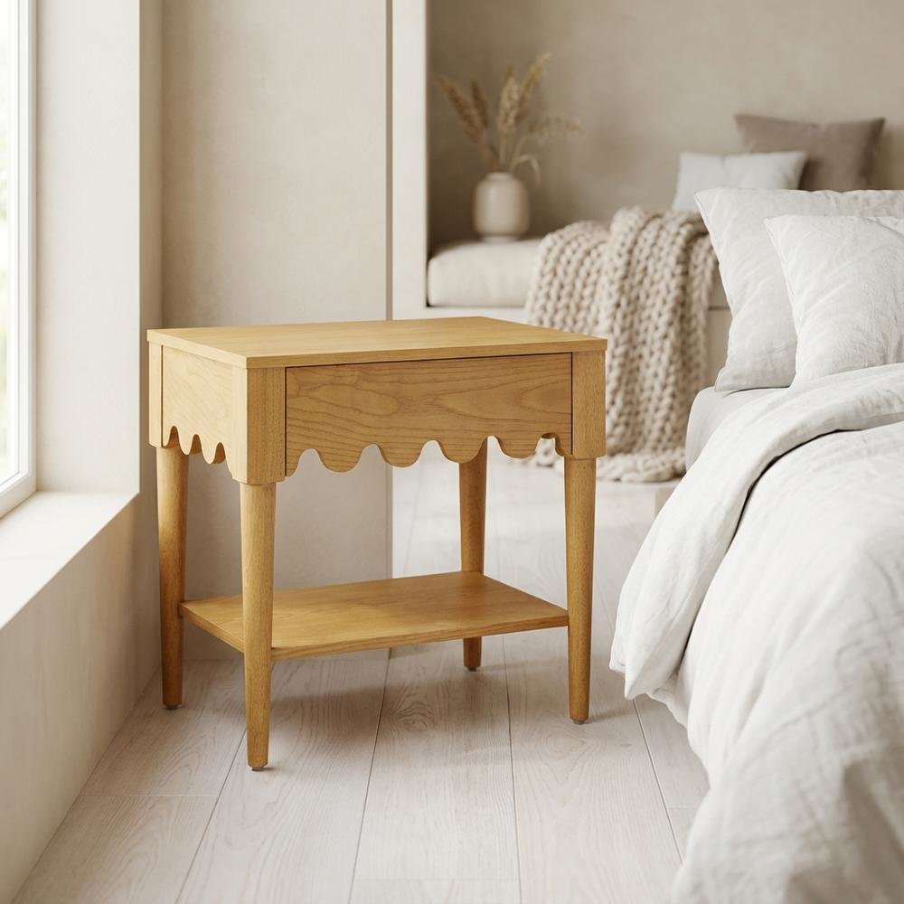Ash Nightstand with Soft Close Drawers and Rubberwood Legs