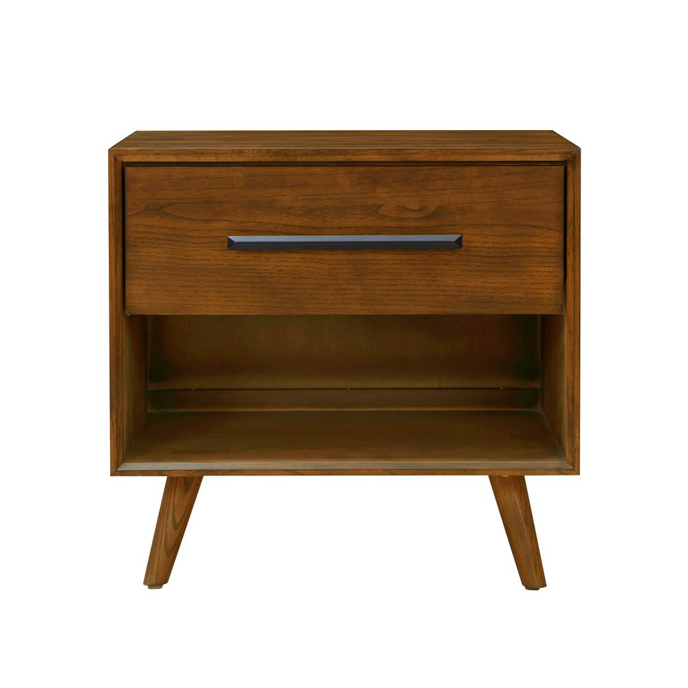 Elegant Brown Nightstand with Drawer and Open Space for Bedroom Essentials