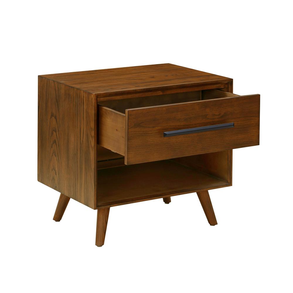 Elegant Brown Nightstand with Drawer and Open Space for Bedroom Essentials