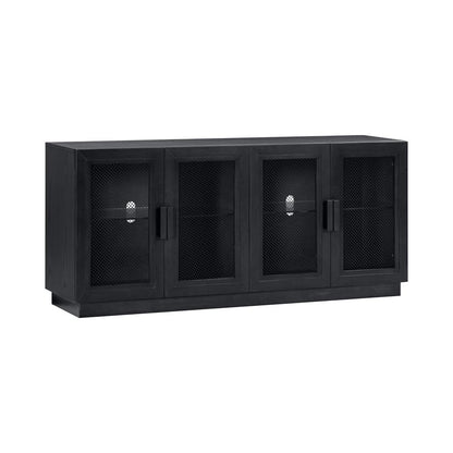 Sleek Black Wood Media Console with Adjustable Shelves for Modern Living