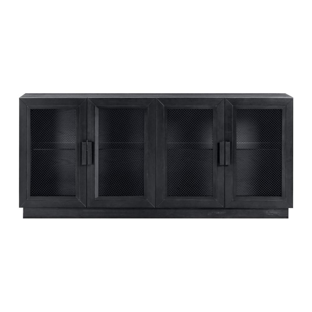 Sleek Black Wood Media Console with Adjustable Shelves for Modern Living
