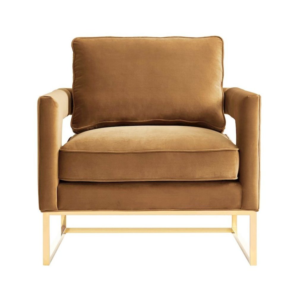 Cognac Velvet Armchair With Gold Legs And Foam Cushioning For Living Room