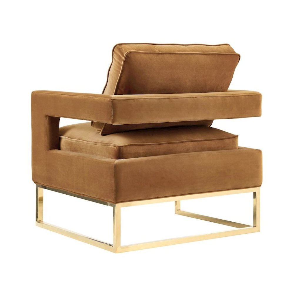 Cognac Velvet Armchair With Gold Legs And Foam Cushioning For Living Room