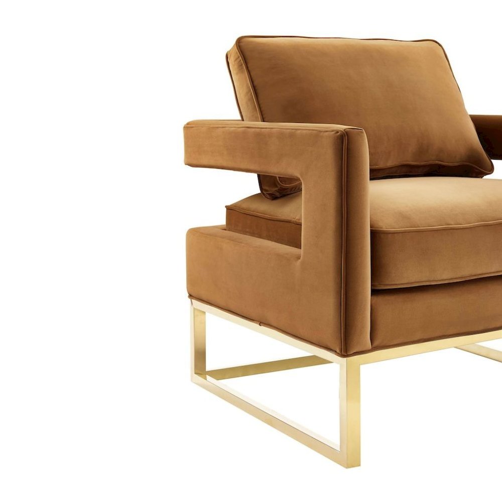 Cognac Velvet Armchair With Gold Legs And Foam Cushioning For Living Room