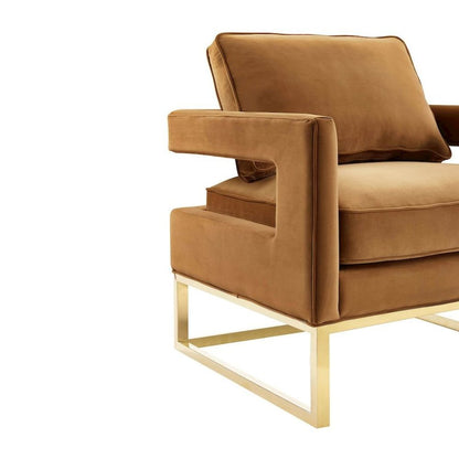 Cognac Velvet Armchair With Gold Legs And Foam Cushioning For Living Room
