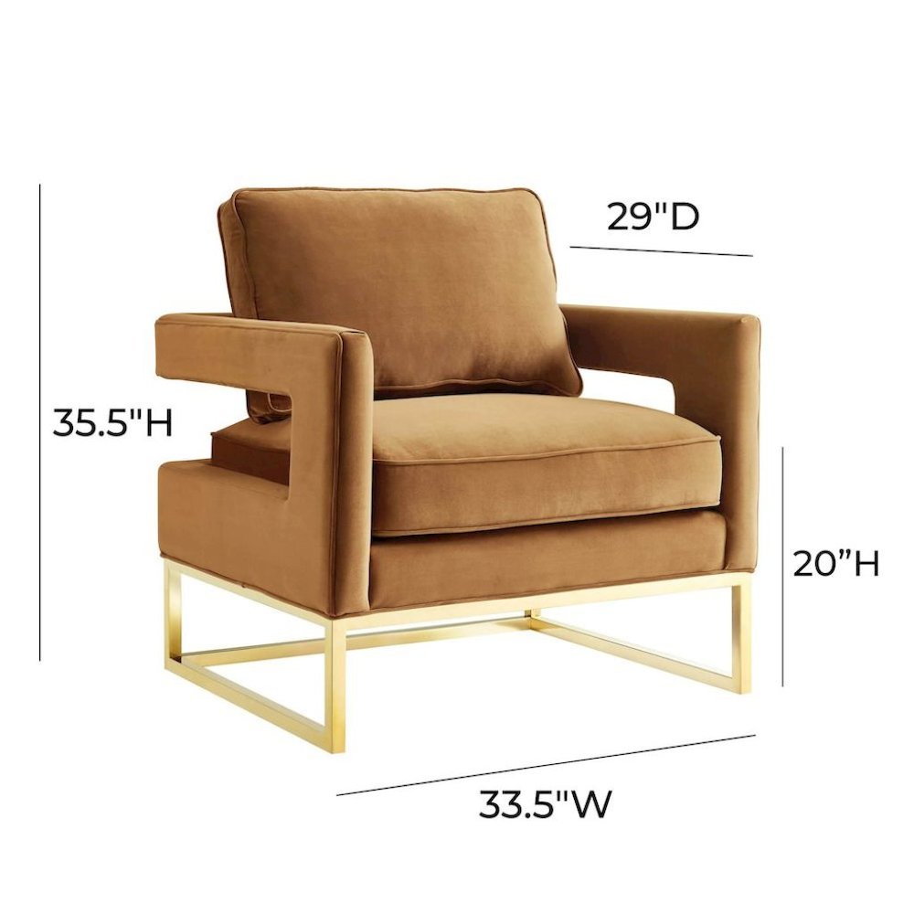 Cognac Velvet Armchair With Gold Legs And Foam Cushioning For Living Room