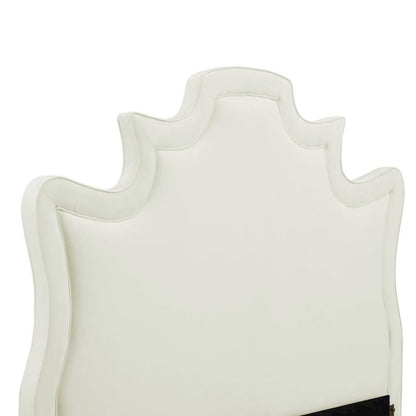 Cream Velvet Bed Frame King Size With Wood Slats And Refined Upholstered Base