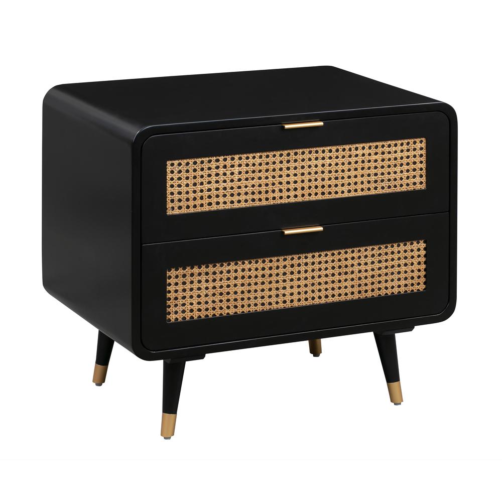 Mid-Century Nightstand with Black Legs and Soft-Close Drawers in Acacia
