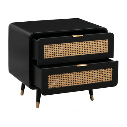 Mid-Century Nightstand with Black Legs and Soft-Close Drawers in Acacia