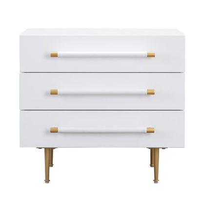 Modern Gray Nightstand with Soft Close Drawers and Gold Iron Legs