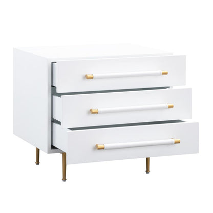 Modern Gray Nightstand with Soft Close Drawers and Gold Iron Legs