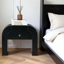 Black Nightstand With 1 Drawer And Rounded Frame, Small Bedside Table Design