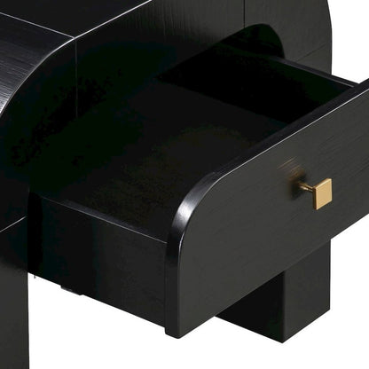 Black Nightstand With 1 Drawer And Rounded Frame, Small Bedside Table Design