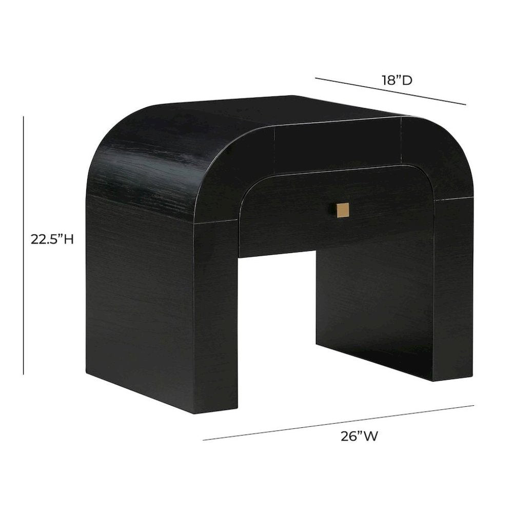 Black Nightstand With 1 Drawer And Rounded Frame, Small Bedside Table Design