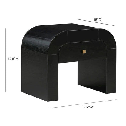 Black Nightstand With 1 Drawer And Rounded Frame, Small Bedside Table Design
