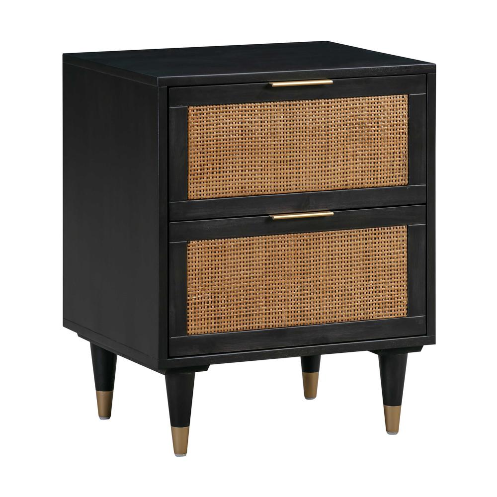 Modern Jungle Nightstand with Black Iron Legs and Soft Close Drawers