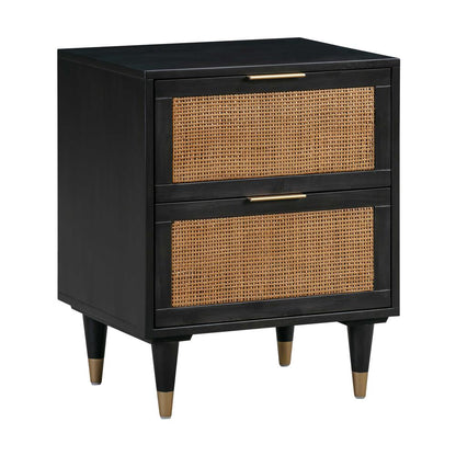 Modern Jungle Nightstand with Black Iron Legs and Soft Close Drawers