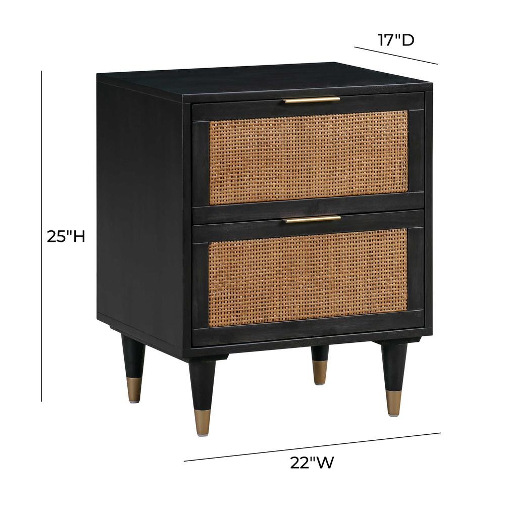 Modern Jungle Nightstand with Black Iron Legs and Soft Close Drawers