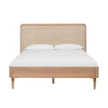 Cane Textured King Bed with Ash Wood Frame and Natural Ash Legs