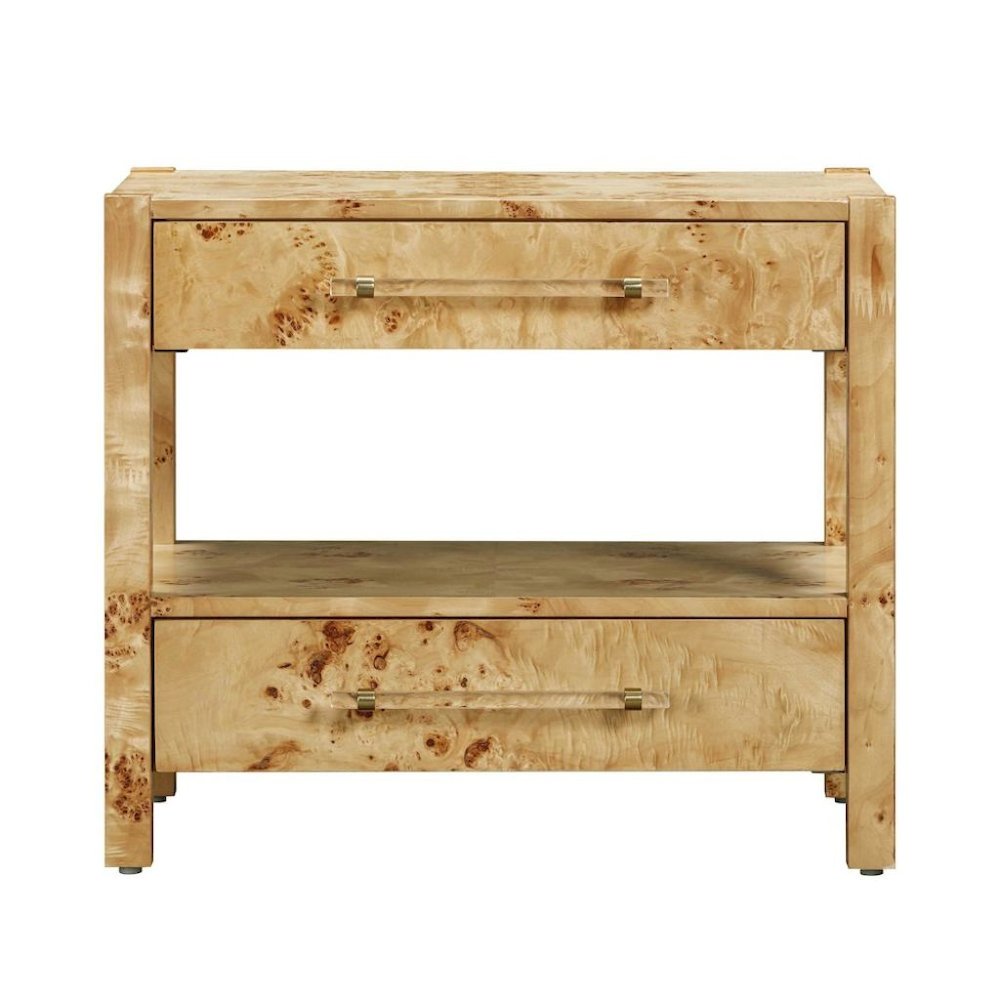 Handmade Acacia Wood Night Stand With  2 Drawers In Light Brown Burl Finish