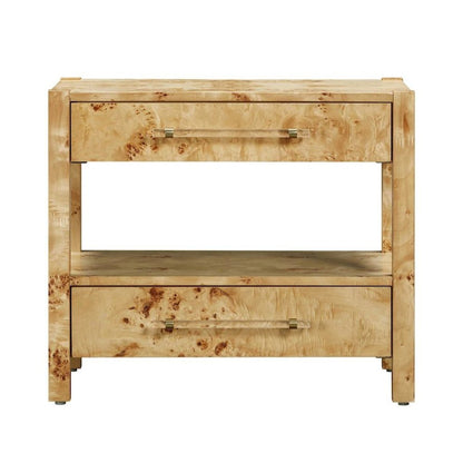 Handmade Acacia Wood Night Stand With  2 Drawers In Light Brown Burl Finish