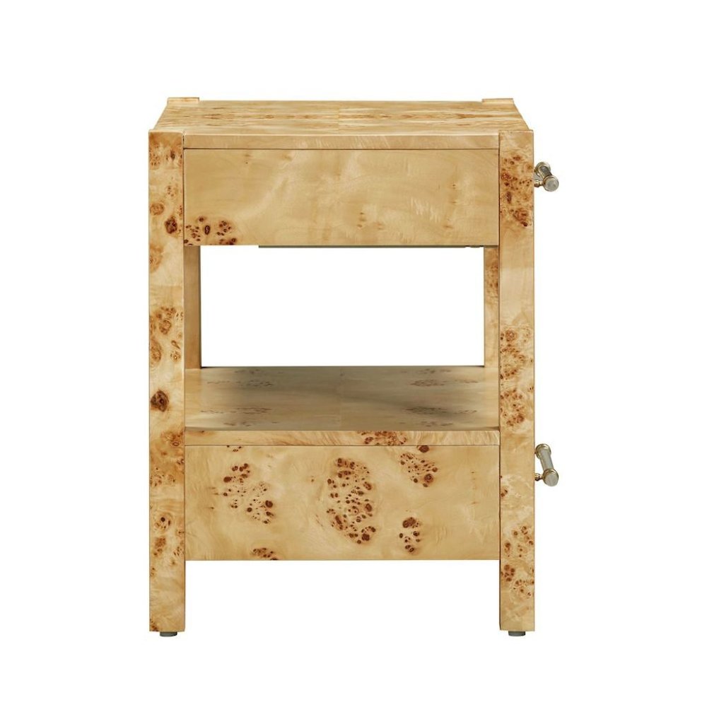 Handmade Acacia Wood Night Stand With  2 Drawers In Light Brown Burl Finish