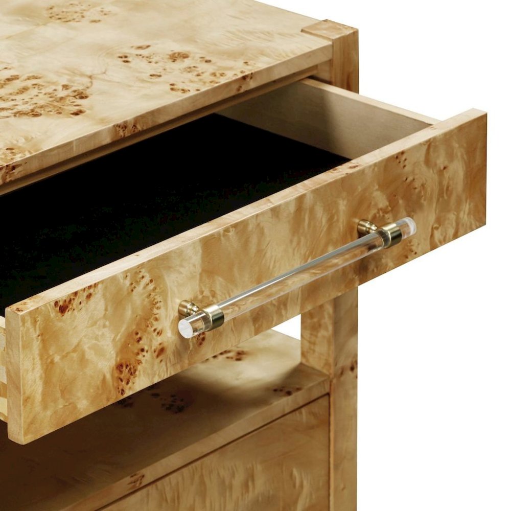 Handmade Acacia Wood Night Stand With  2 Drawers In Light Brown Burl Finish