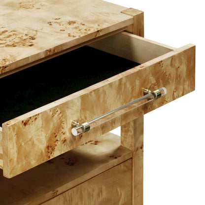 Handmade Acacia Wood Night Stand With  2 Drawers In Light Brown Burl Finish