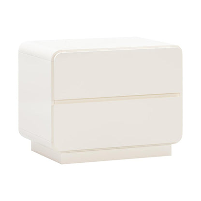 Cream Nightstand with Soft Close Drawers and Acacia Legs