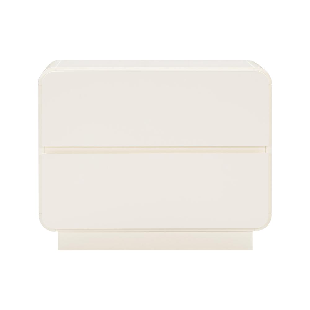 Cream Nightstand with Soft Close Drawers and Acacia Legs