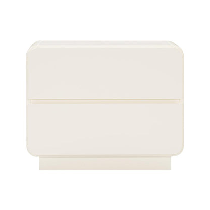 Cream Nightstand with Soft Close Drawers and Acacia Legs
