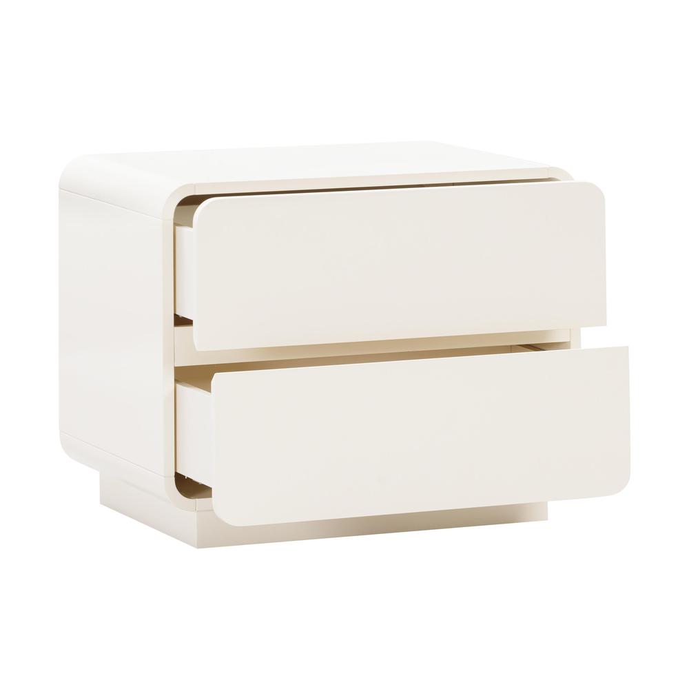 Cream Nightstand with Soft Close Drawers and Acacia Legs