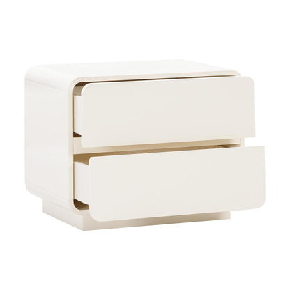 Cream Nightstand with Soft Close Drawers and Acacia Legs