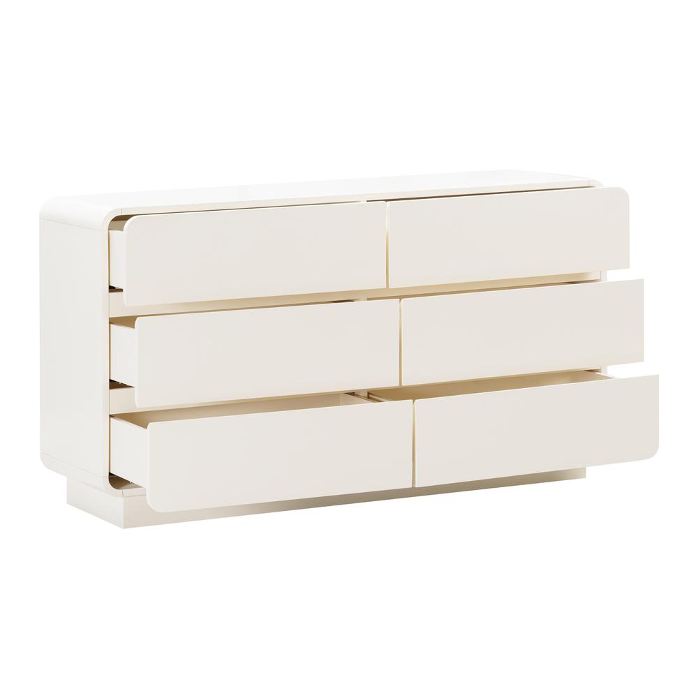 Elegant 6-Drawer Dresser in Cream Finish with Acacia and MDF Construction