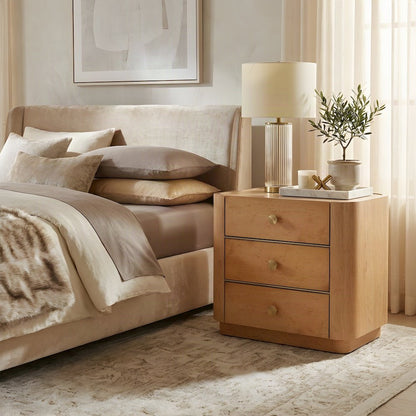 Birdseye Veneer Nightstand with Soft-Close Drawer, Bedside Table, Natural
