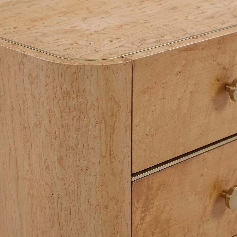 Birdseye Veneer Nightstand with Soft-Close Drawer, Bedside Table, Natural