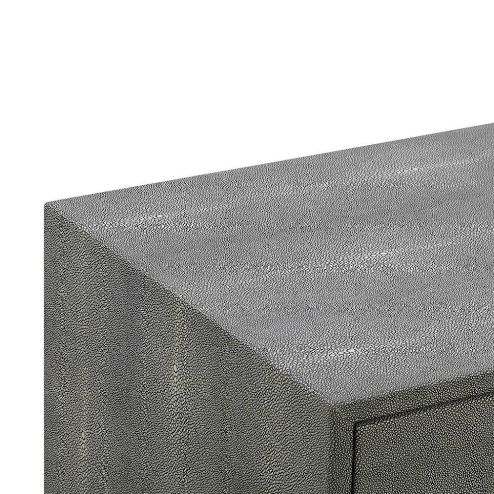 Gray Wood Night Stand With 2 Drawers And Gold Base, Shagreen Textured Finish