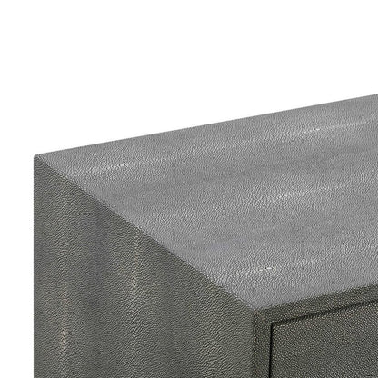 Gray Wood Night Stand With 2 Drawers And Gold Base, Shagreen Textured Finish