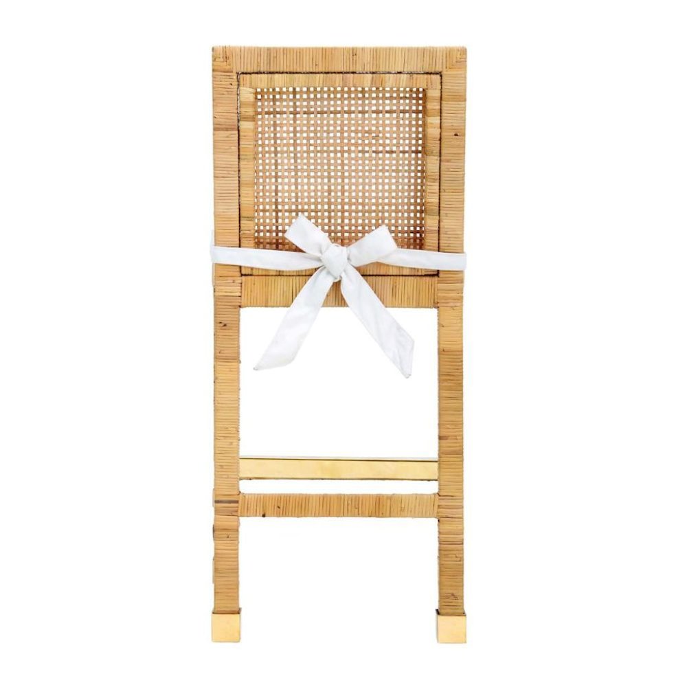 Rattan Counter Stool With White Fabric Seat And Light Wood Framed Back