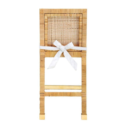 Rattan Counter Stool With White Fabric Seat And Light Wood Framed Back
