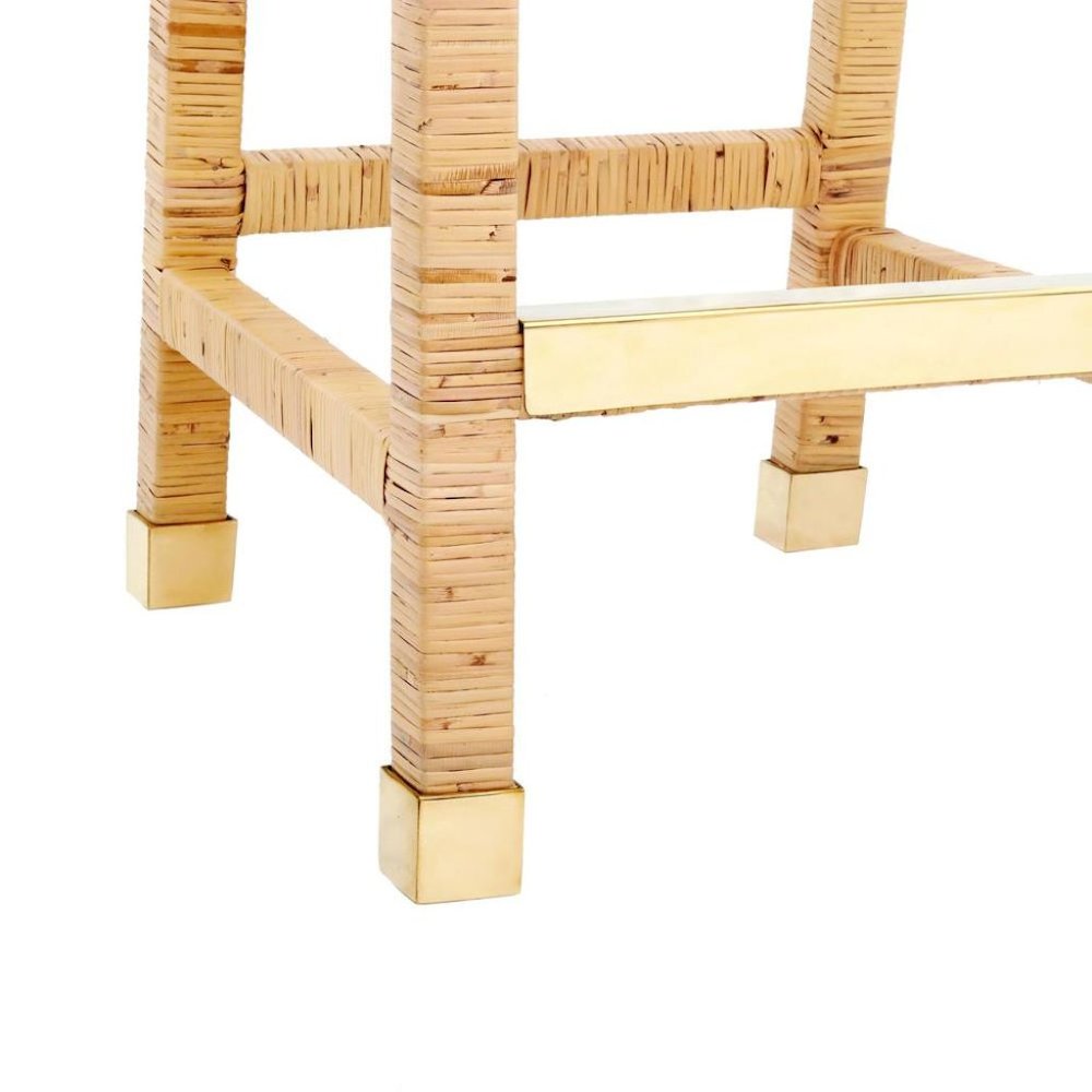 Rattan Counter Stool With White Fabric Seat And Light Wood Framed Back