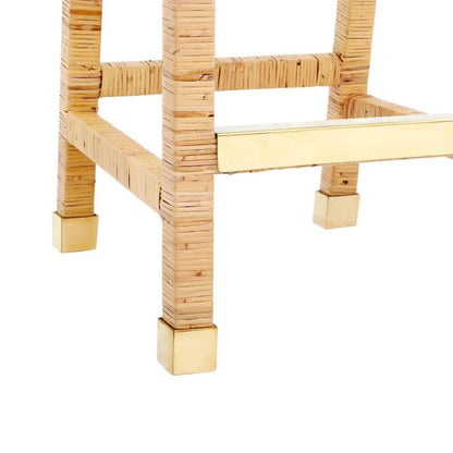 Rattan Counter Stool With White Fabric Seat And Light Wood Framed Back