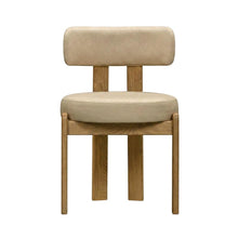 Faux Leather Dining Chair with Oak Legs for Dining Room, Cream