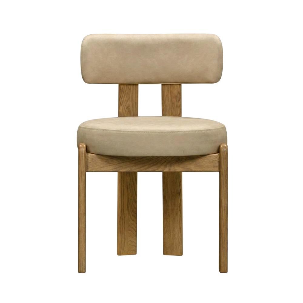 Faux Leather Dining Chair with Oak Legs for Dining Room, Cream