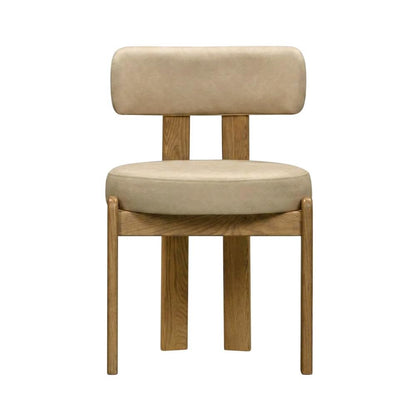 Faux Leather Dining Chair with Oak Legs for Dining Room, Cream